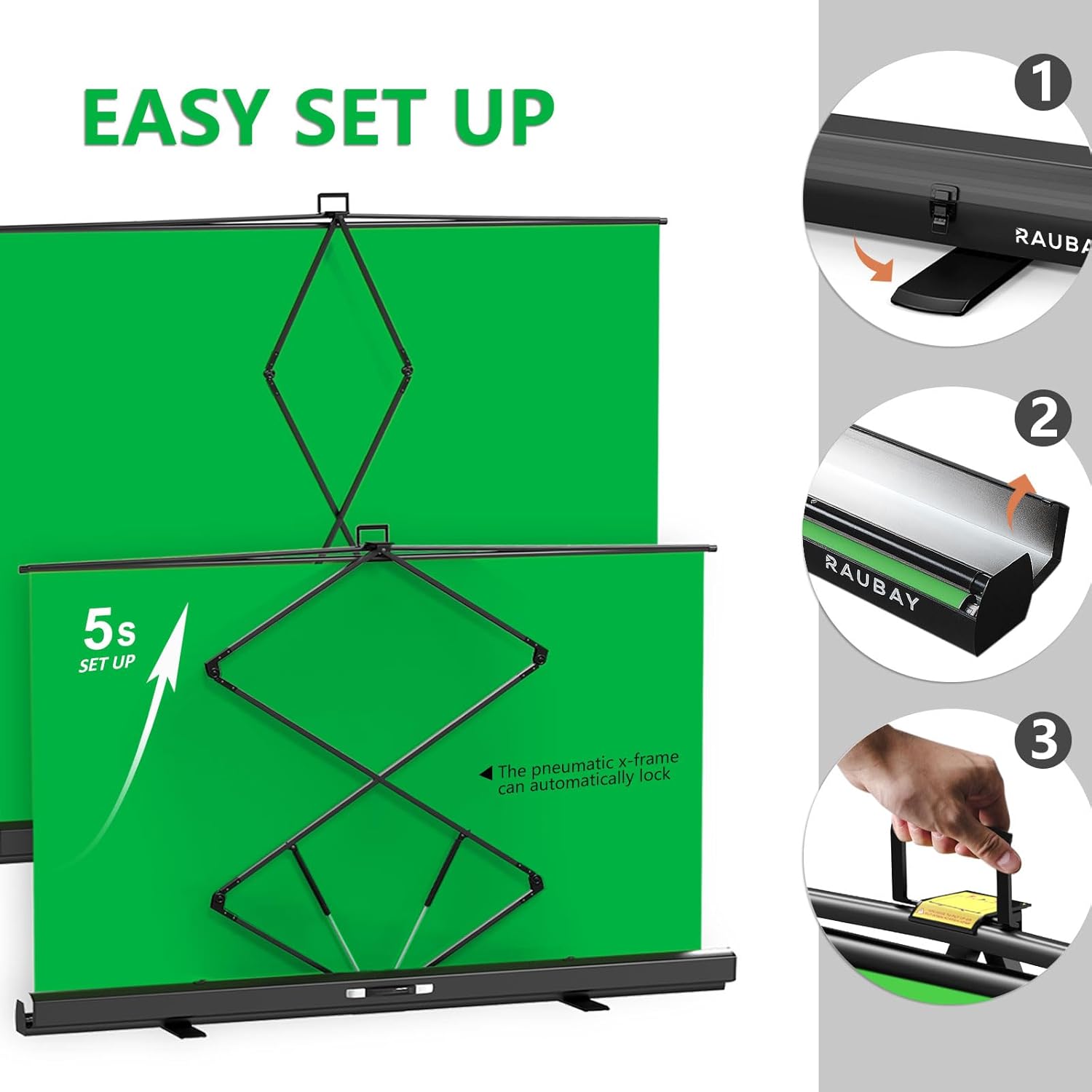 RAUBAY 78.7 x 82.7in Large Collapsible Green Screen Backdrop
